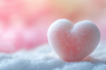 Fototapeta premium Colorful fluffy love-shaped dessert on pastel background. Close-up of cute cotton candy representing love and passion. Delightful sweet setting for valentine's celebration