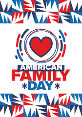 American Family Day. Celebrated annual in August. Happy holiday in United States. Patriotic design. Poster, greeting card, banner and background. Vector illustration