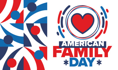 Obraz premium American Family Day. Celebrated annual in August. Happy holiday in United States. Patriotic design. Poster, greeting card, banner and background. Vector illustration