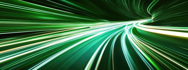Obraz premium Abstract green lines speed light effect. Illuminated traffic lanes