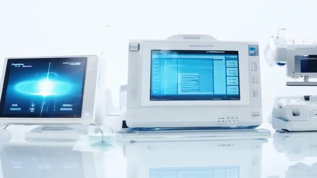 A digital pressure monitor depicted in a vector illustration in a hospital setting with electronic displays and medical equipment