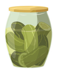 Homemade pickled cucumber. Clip-art of marinated food for packaging, label, menu, signboard or showcase. Fermented veggies, crunch gherkin with salt. Healthy vegetarian food