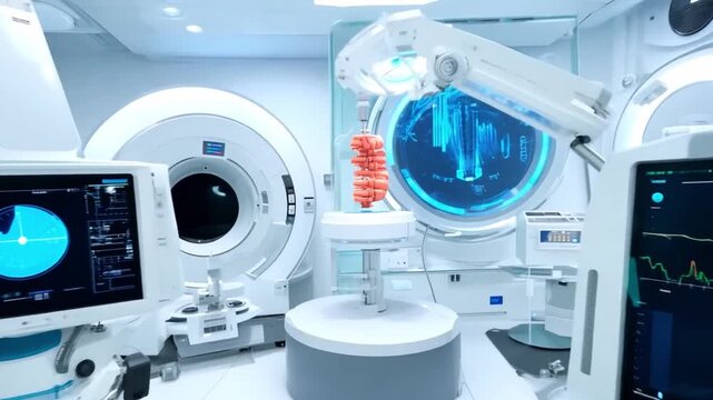 Modern hospital room with an X-ray machine and other medical equipment highlights advanced healthcare technology and patient care
