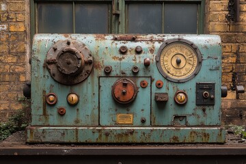 Rusted Industrial Control Panel with Gauges and Levers