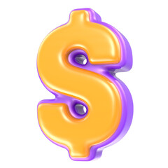 Symbol Dollar Yellow And Purple 3D Rendering