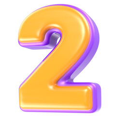 Number 2 Yellow And Purple 3D Rendering