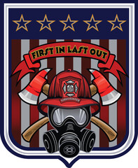 Firefighter Tattoo. Fireman helmet and cross axe