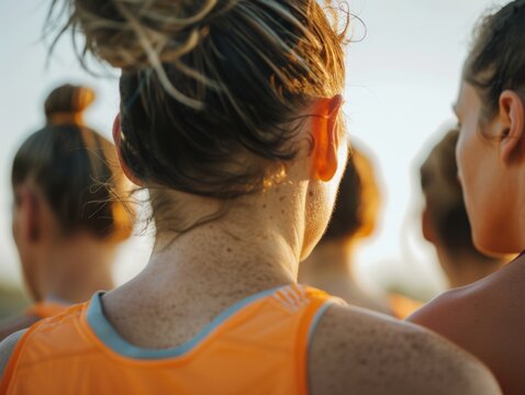 Female Sports Team Training Session at Sunset, Highlighting Teamwork, Strategy, and Physical Preparation