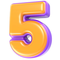 Number 5 Yellow And Purple 3D Rendering