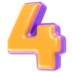 Number 4 Yellow And Purple 3D Rendering