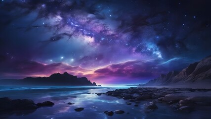 Fototapeta premium Stunning landscape of a lake under a starry night