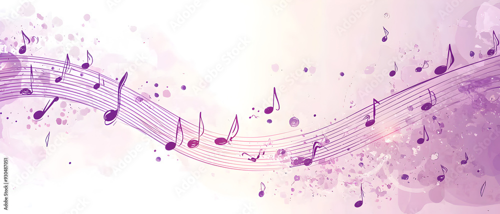 Poster a vector illustration of a music notes banner, featuring a fresh purple color palette. the notes are