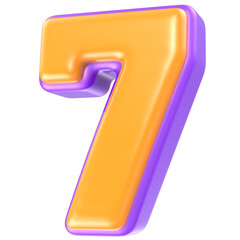 Number 7 Yellow And Purple 3D Rendering