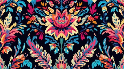 Ikat floral paisley embroidery seamless pattern on background. Ikat ethnic flower oriental pattern traditional. Aztec style abstract vector illustration. design for ikat floral fashion fabric,clothing