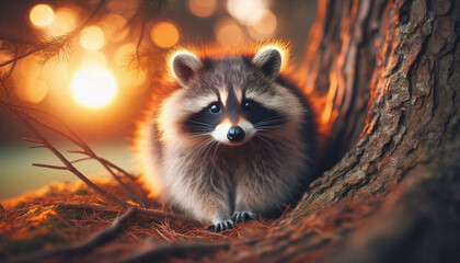 3d Cute Raccoon Portrait Illustration. Generative AI.