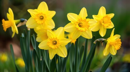 A close-up of yellow daffodils blooming in the early spring, signaling the arrival of warmer days