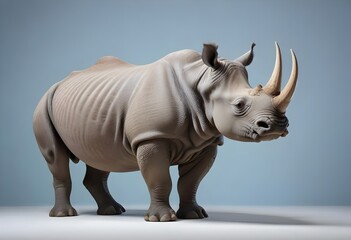 Obraz premium A large white rhinoceros standing on a plain, with a horn protruding from its snout