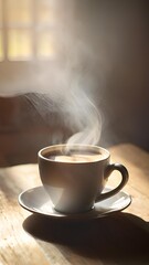 Fototapeta premium cup of coffee on a wooden table 