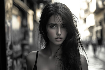 Obraz premium Street Scene with a Young Woman, Vibrant Urban Portrait