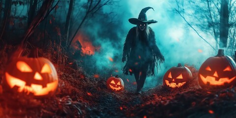 Fototapeta premium Witch in a Spooky Halloween Forest created by ai