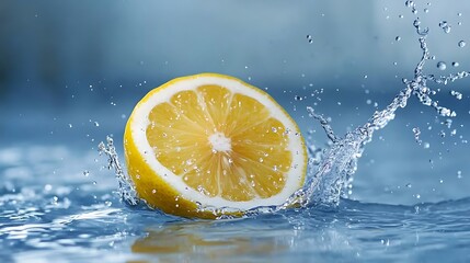 Lemon Half Splashing into Water Creating a Wave