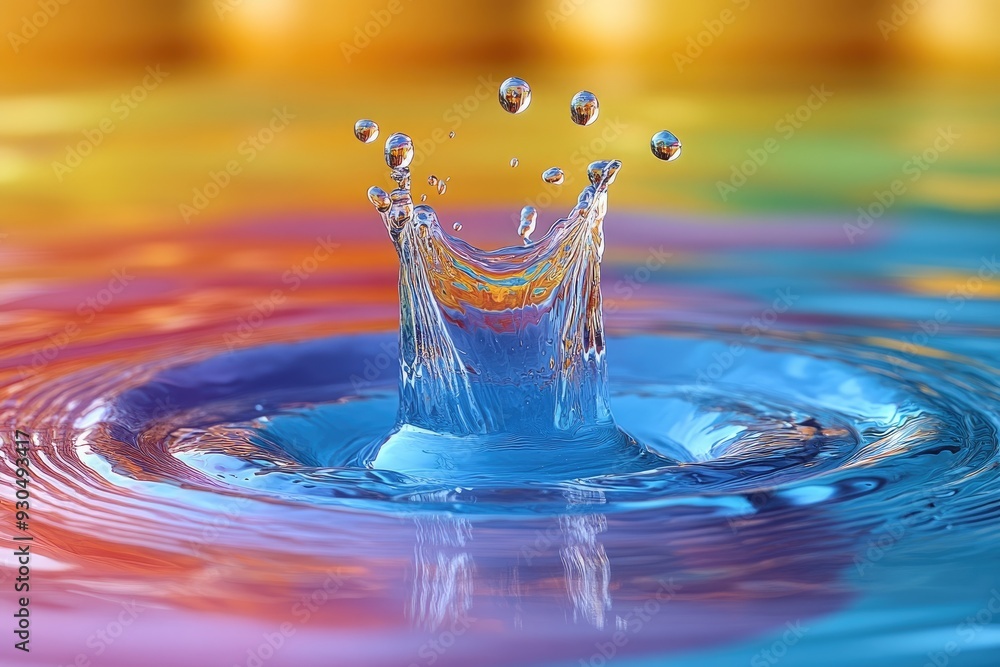 Aufkleber water drop splash creating ripples on colorful surface