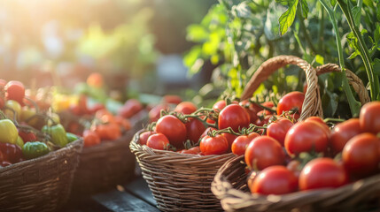  Wicker Baskets Filled with Freshly Harvested Tomatoes