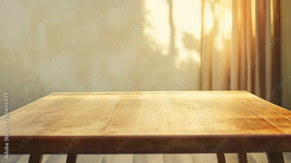 Poster calm yellow stucco table surface for product display in tranquil room with soft natural lighting - s