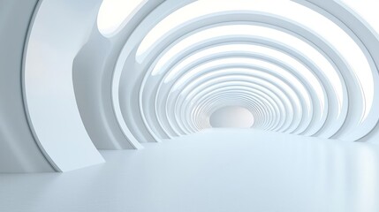 Obraz premium Sleek white architectural interior with curved walls and large circular windows, futuristic and minimal, detailed and serene