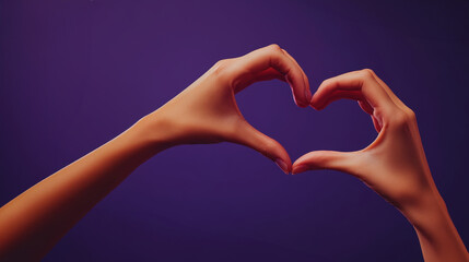 Obraz premium Hands Forming a Heart Shape Against a Purple Background