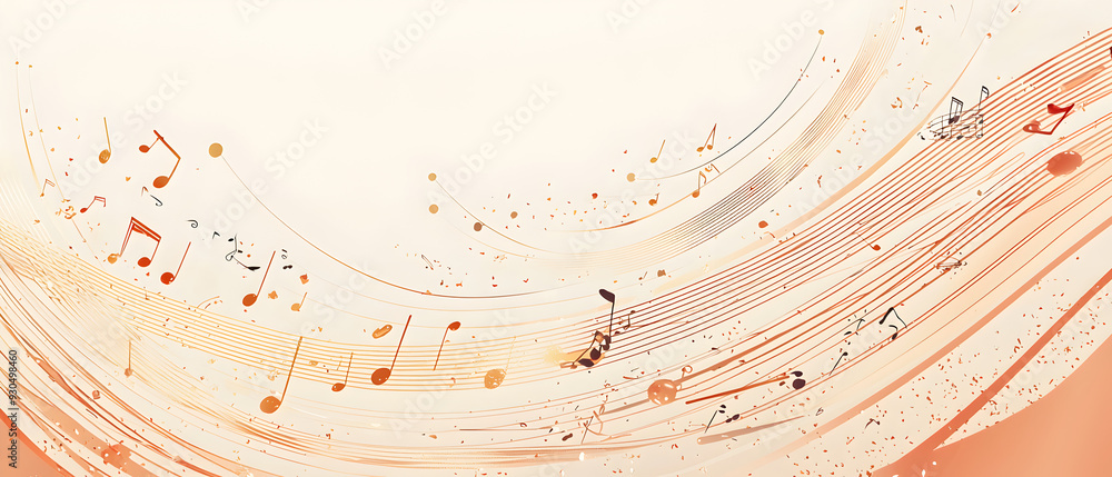 Poster a vector illustration of a music notes banner, featuring a fresh golden color palette. the notes are