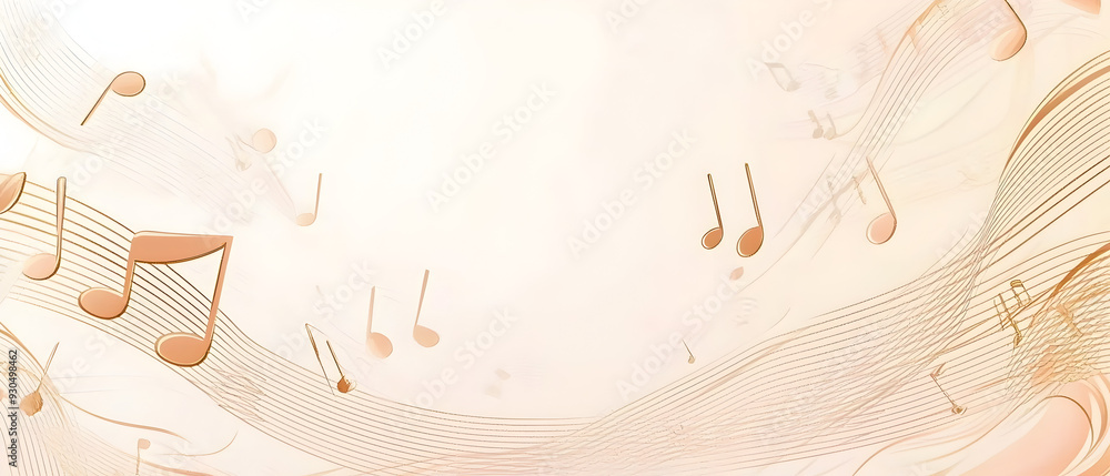 Poster a vector illustration of a music notes banner, featuring a fresh golden color palette. the notes are