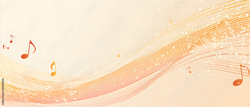 Poster a vector illustration of a music notes banner, featuring a fresh golden color palette. the notes are