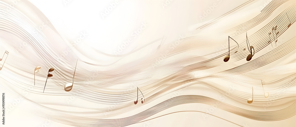 Poster a vector illustration of a music notes banner, featuring a fresh golden color palette. the notes are