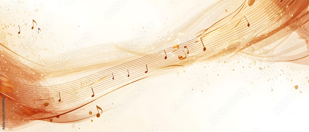 Poster a vector illustration of a music notes banner, featuring a fresh golden color palette. the notes are