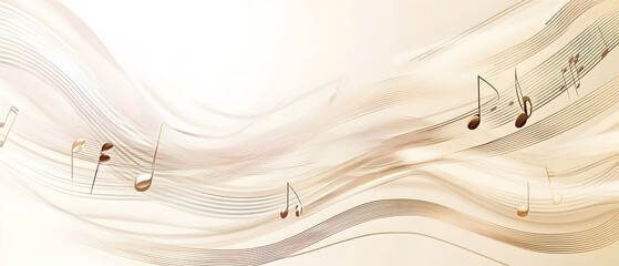 A vector illustration of a music notes banner, featuring a fresh golden color palette. The notes are stylized and float along curved lines that frame a central white space for text