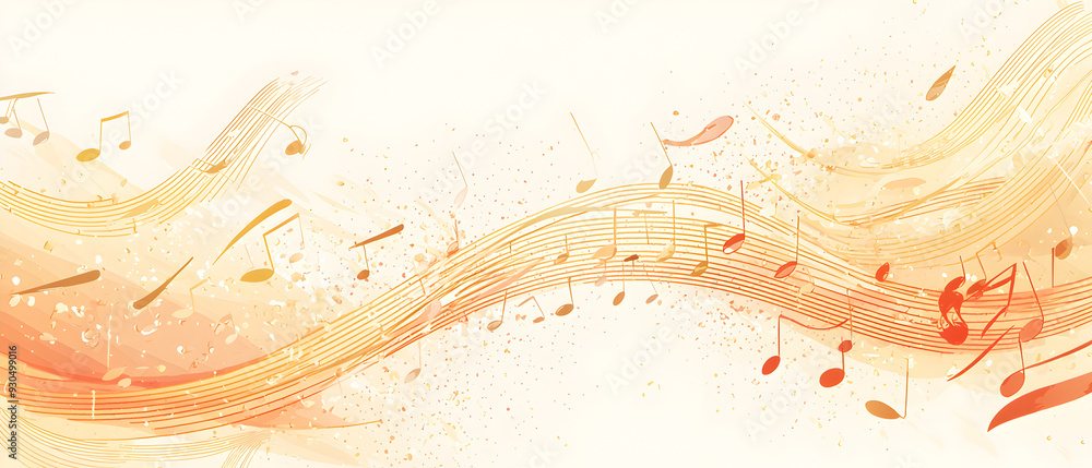 Poster a vector illustration of a music notes banner, featuring a fresh golden color palette. the notes are