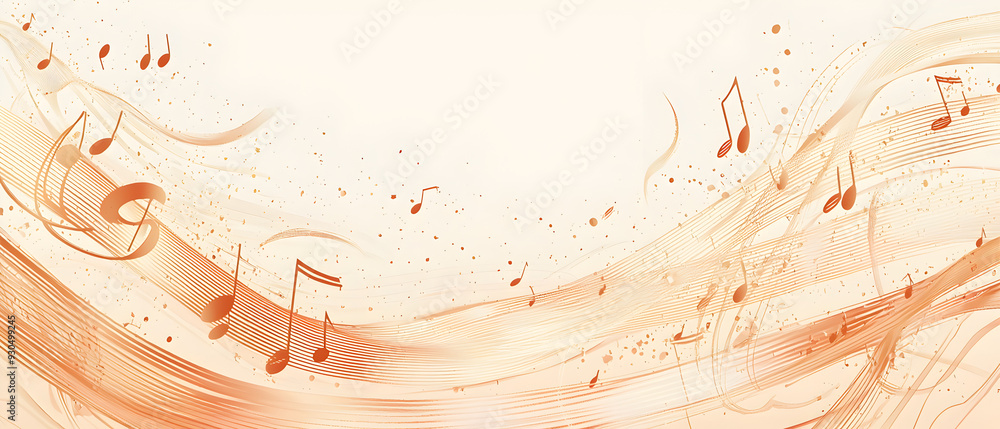 Poster a vector illustration of a music notes banner, featuring a fresh golden color palette. the notes are