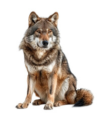 Obraz premium Wolf sitting isolated on transparent background cutout PNG