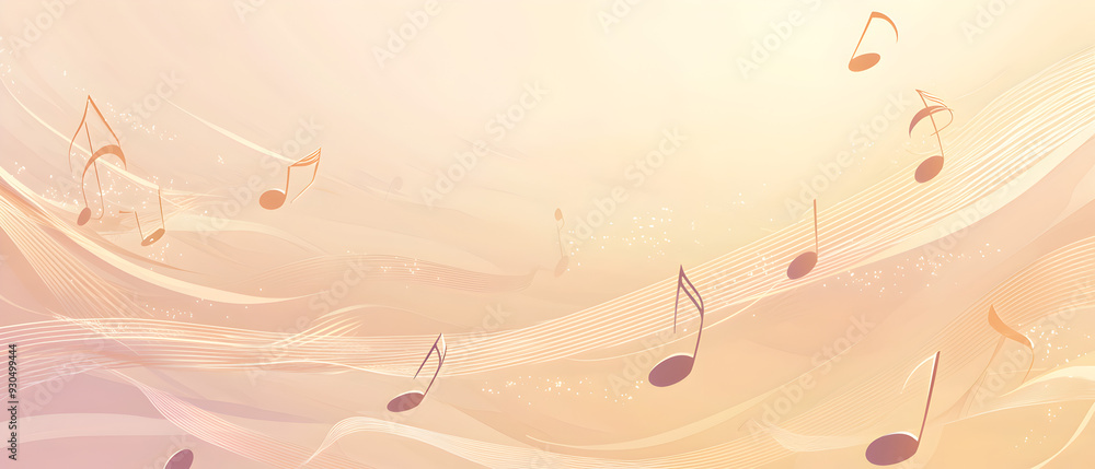 Poster a vector illustration of a music notes banner, featuring a fresh golden color palette. the notes are