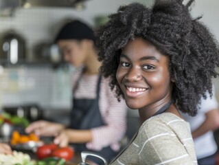 Diverse Group of Young Adults Cooking Together in Dorm Kitchen at Midday, Emphasizing Community and Inclusivity