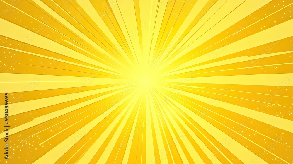 Wall mural yellow abstract background with light of sunburst. yellow starburst with halftone. sun ray retro bac