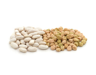 Two piles of peas and beans.