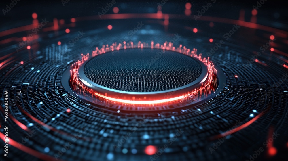 Poster a detailed visualization of a metamaterial featuring glowing elements and intricate patterns against