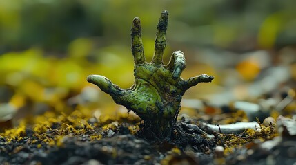 Obraz premium green, decaying zombie hand icon reaching up from the ground, adding a creepy, undead element to your Halloween icons