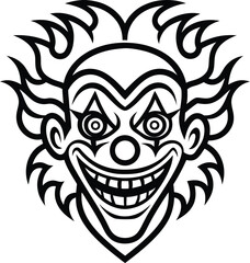 clown modern tribal tattoo illustration black and white