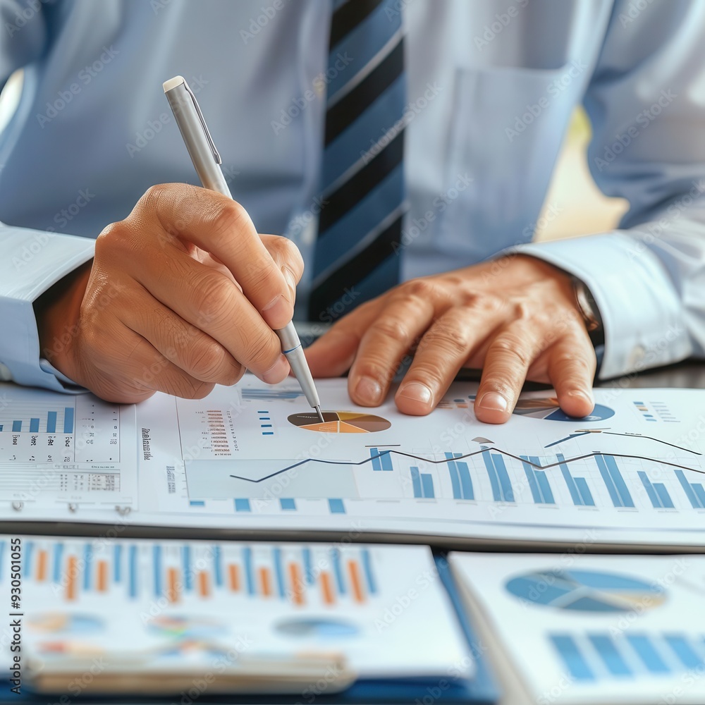 Aufkleber business professional analyzing financial charts and graphs, emphasizing data-driven decision making