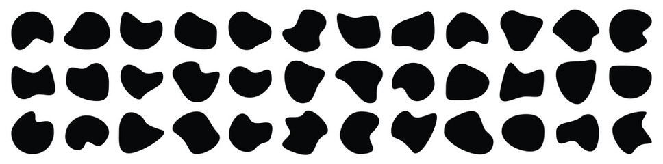 Blob shape organic, vector illustration set. Collection from abstract forms for design. Organic black blobs of irregular shape. Abstract blotch, inkblot and pebble silhouettes.