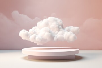 Product display podium in clouds, podium stage in clouds, Podium Background, 3D Podium Background, Podium with Floating Clouds Background, Abstract Podium Platform, AI Generative