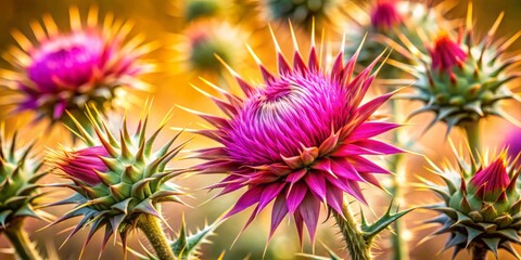 Obraz premium Beautiful and dangerous thorny flowers in bloom surrounded by sharp spikes
